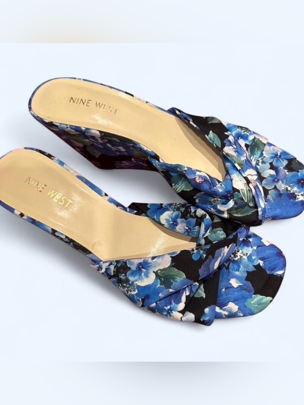 Nine West Blue & Black Floral Knot Mules